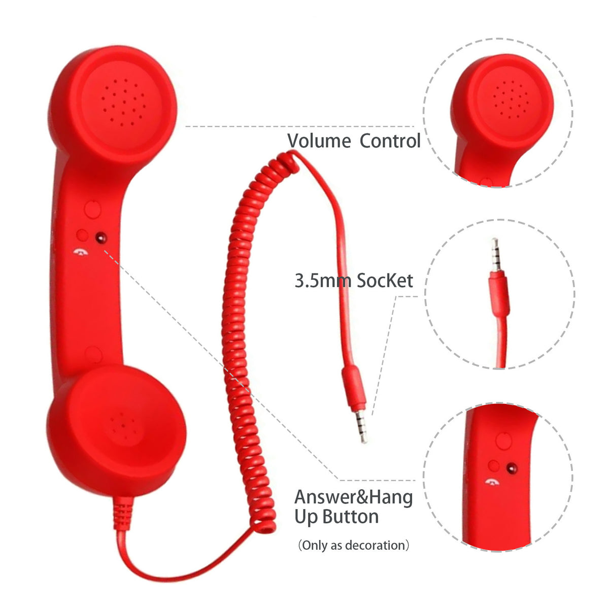 Handset features: volume control on the cord and 3.5 mm socket