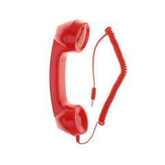 Red retro handset with coiled cord and 3.5 mm jack