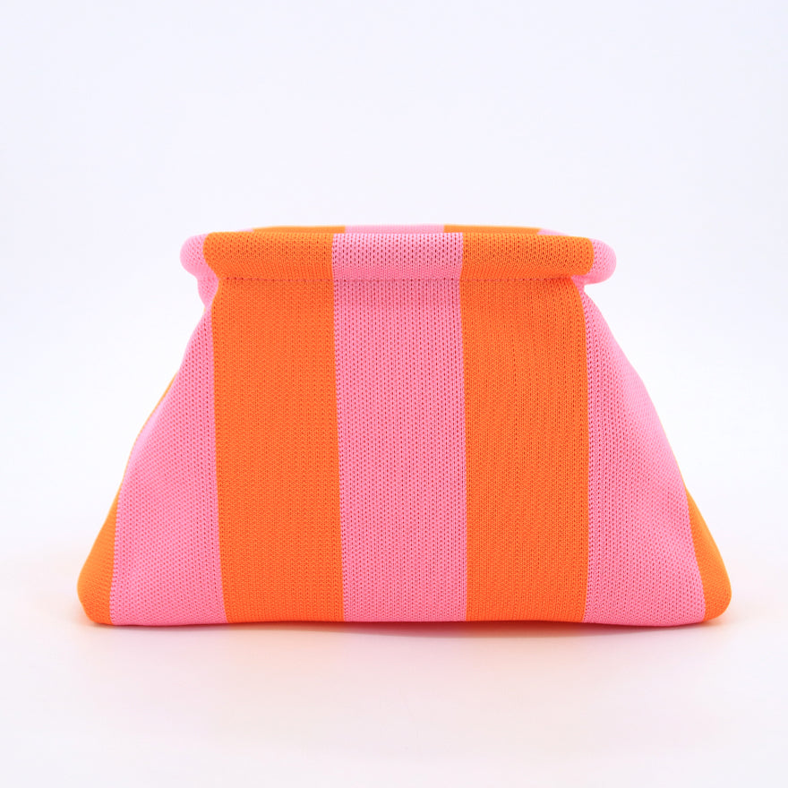 Meltique Candy Stripe Cloud Clutch in pink and orange knitted stripes