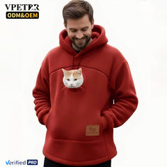 Meltique Pet Pouch Hoodie in red with a cat resting in the front pouch