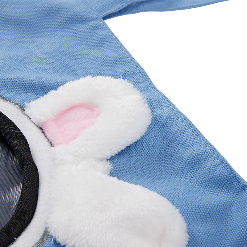 Close-up of the bunny-ear appliqué around the front window