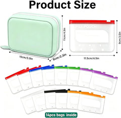 Product size: case 15 x 11 x 6 cm, pouches 11.5 x 9 cm